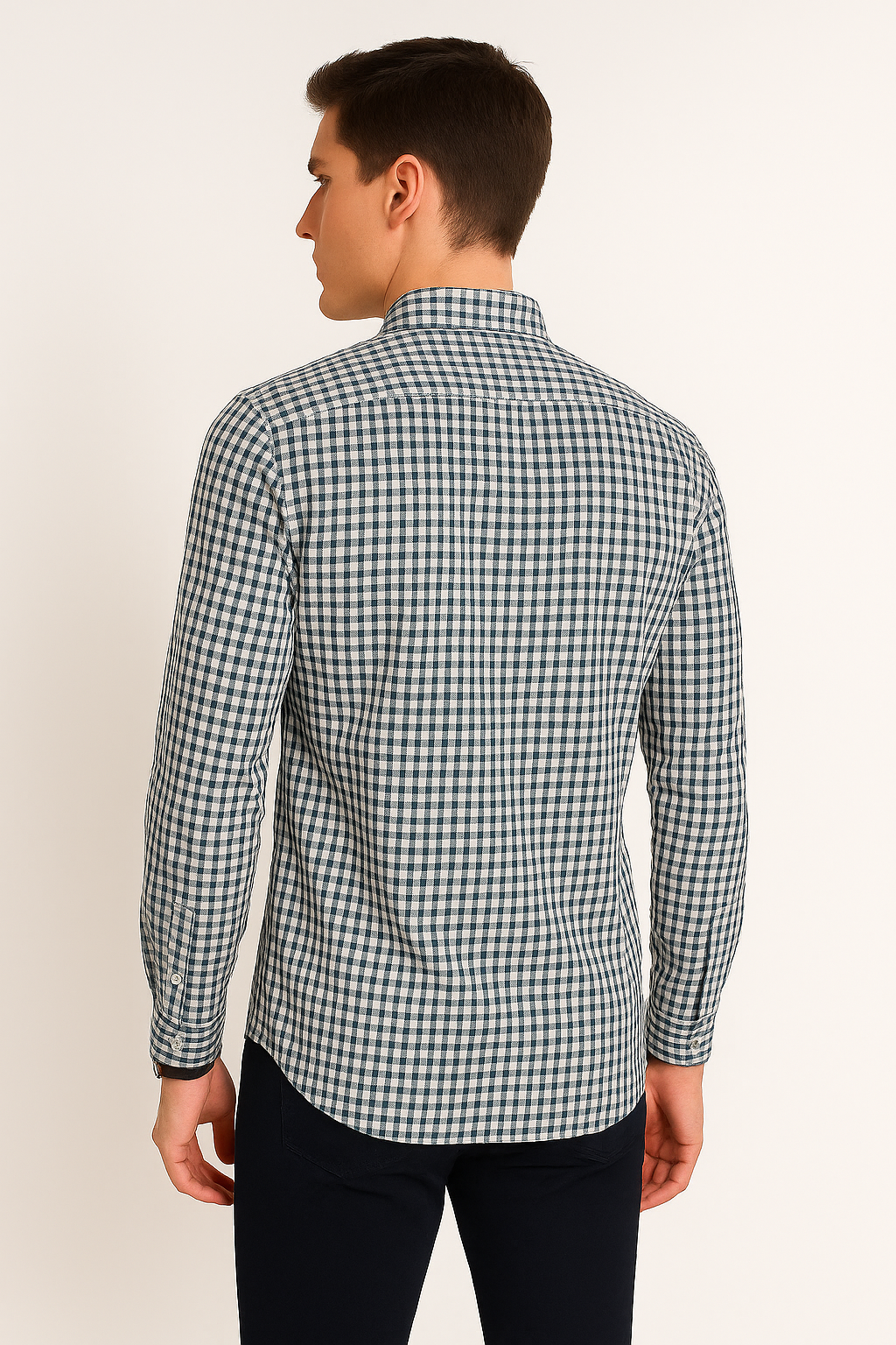 Camisas Para Hombre Manga Larga Micro Cuadros B45212 Olivo