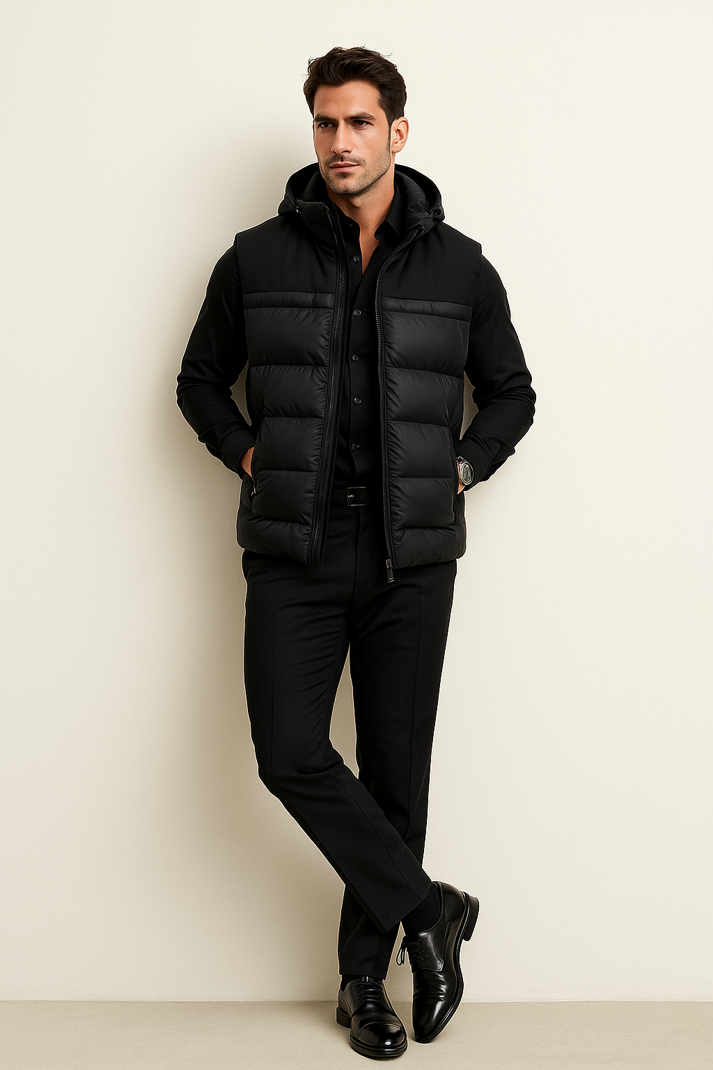 Chalecos Para Hombre Tipo Puffer Con Capucha H45305 Negro