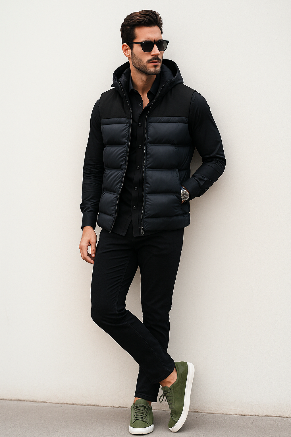 Chalecos Para Hombre Tipo Puffer Con Capucha H45305 Marino