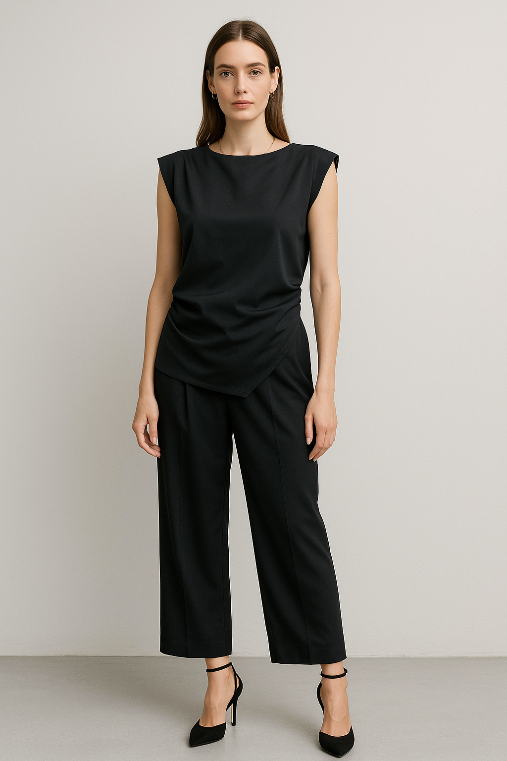 Pantalones Para Mujer Corte Amplio Con Pinzas W53119 Negro