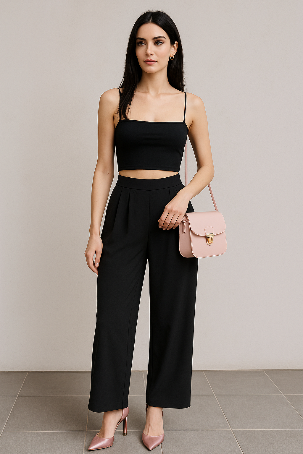 Pantalones Para Mujer Corte Amplio Con Pinzas W53119 Negro