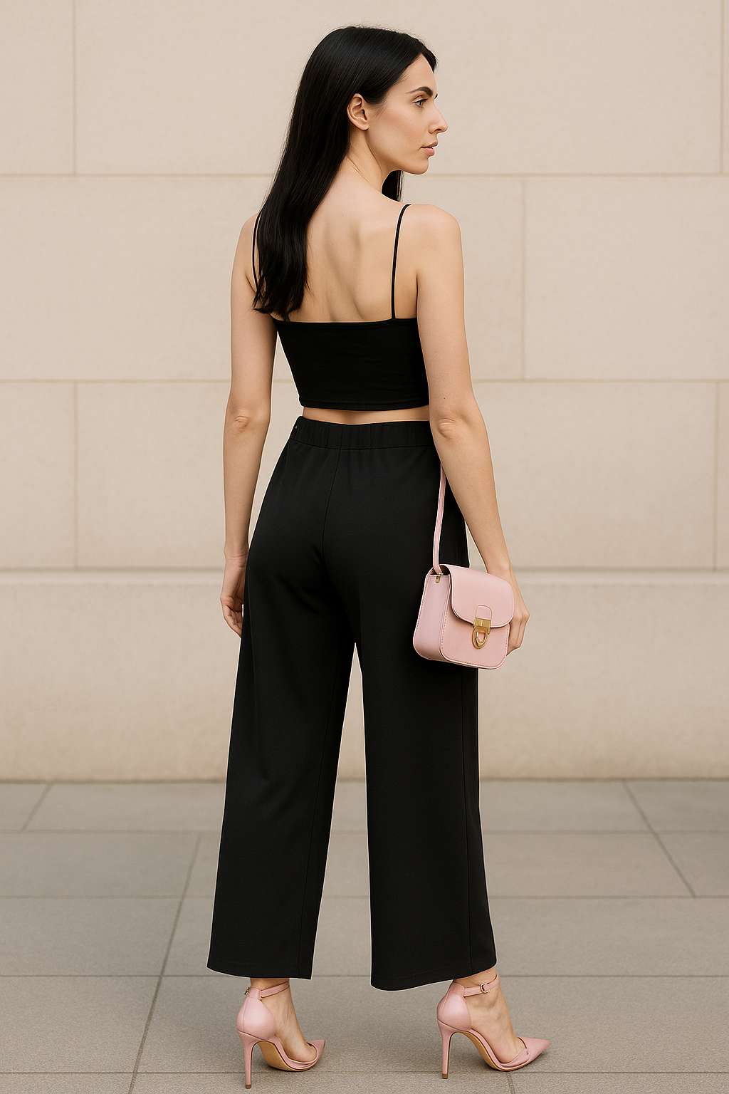 Pantalones Para Mujer Corte Amplio Con Pinzas W53119 Negro