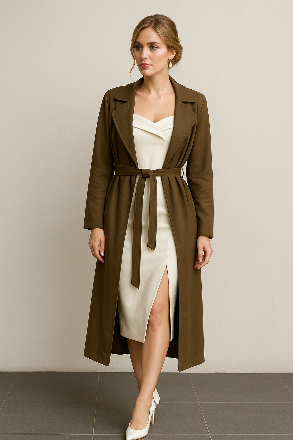 Ensambles Para Mujer Ligero con Cinturón y Solapas T53102 Moka