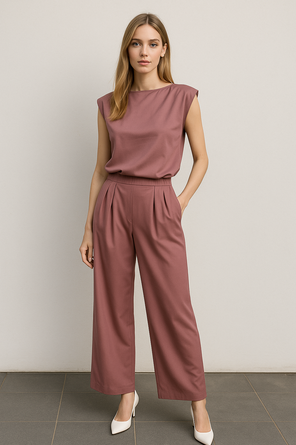 Pantalones Para Mujer Corte Amplio Con Pinzas W53119 Mauve
