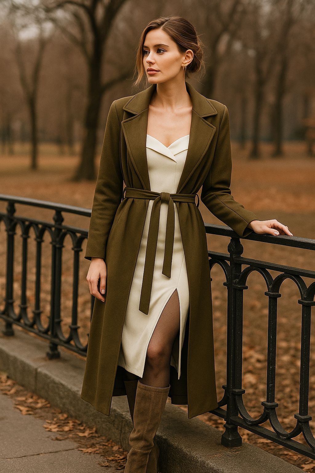 Ensambles Para Mujer Ligero con Cinturón y Solapas T53102 Moka