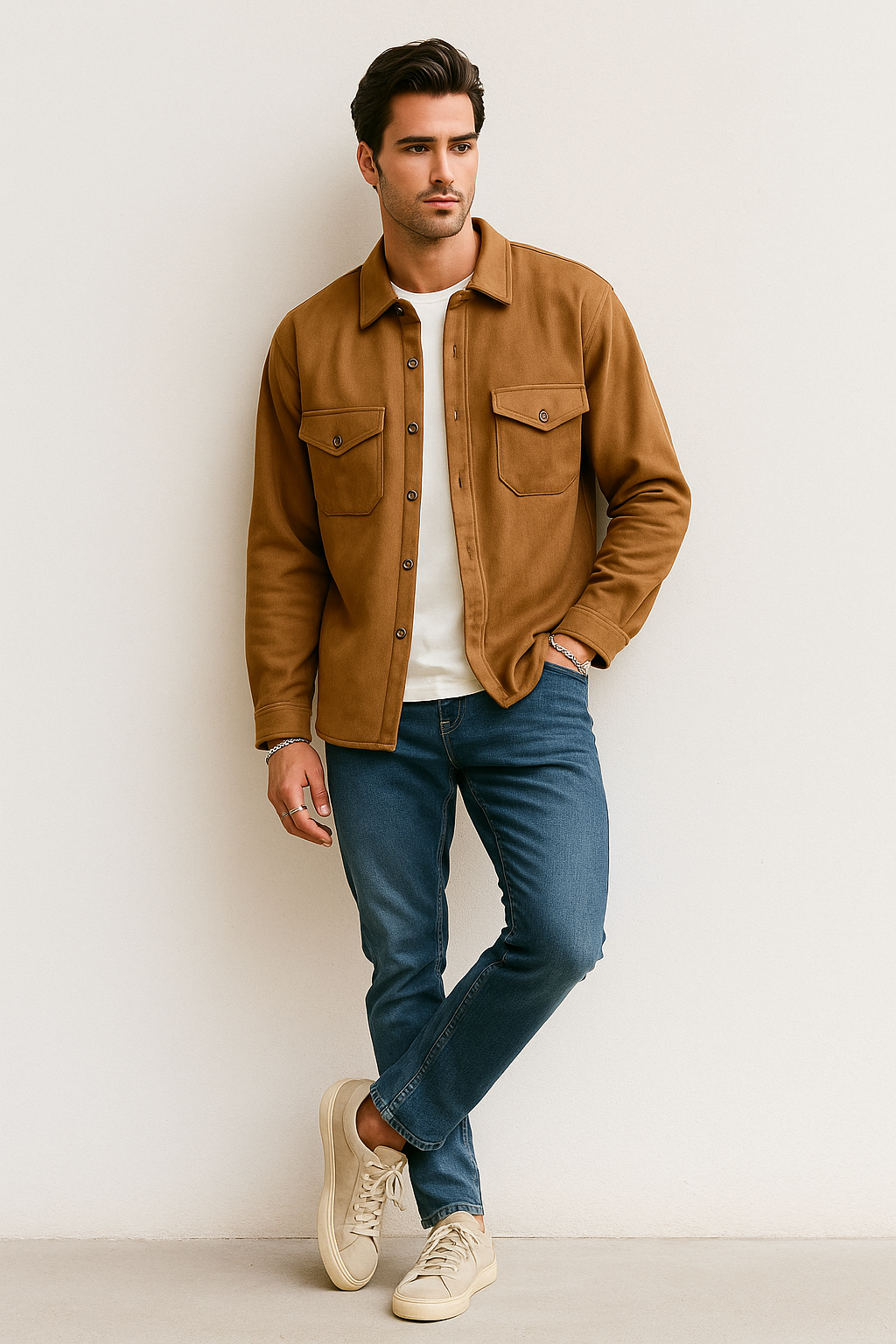 Camisolas Para Hombre Suede Tipo Gamuza B55331 Camel