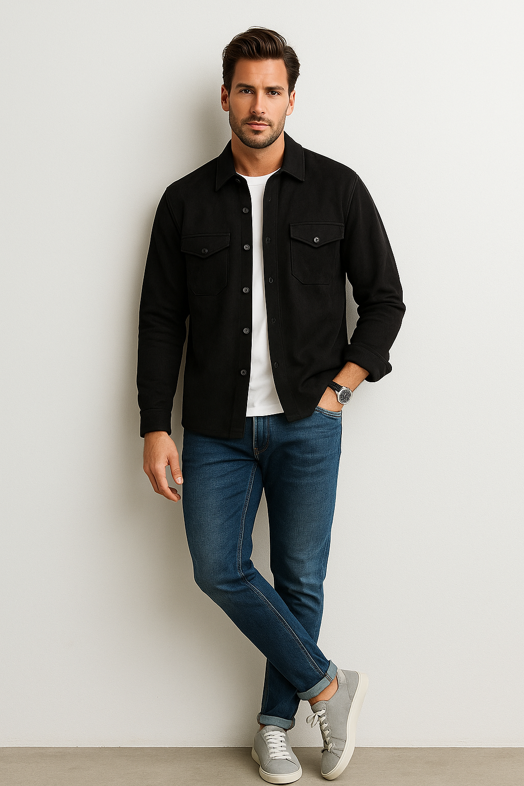 Camisolas Para Hombre Suede Tipo Gamuza B55331 Negro