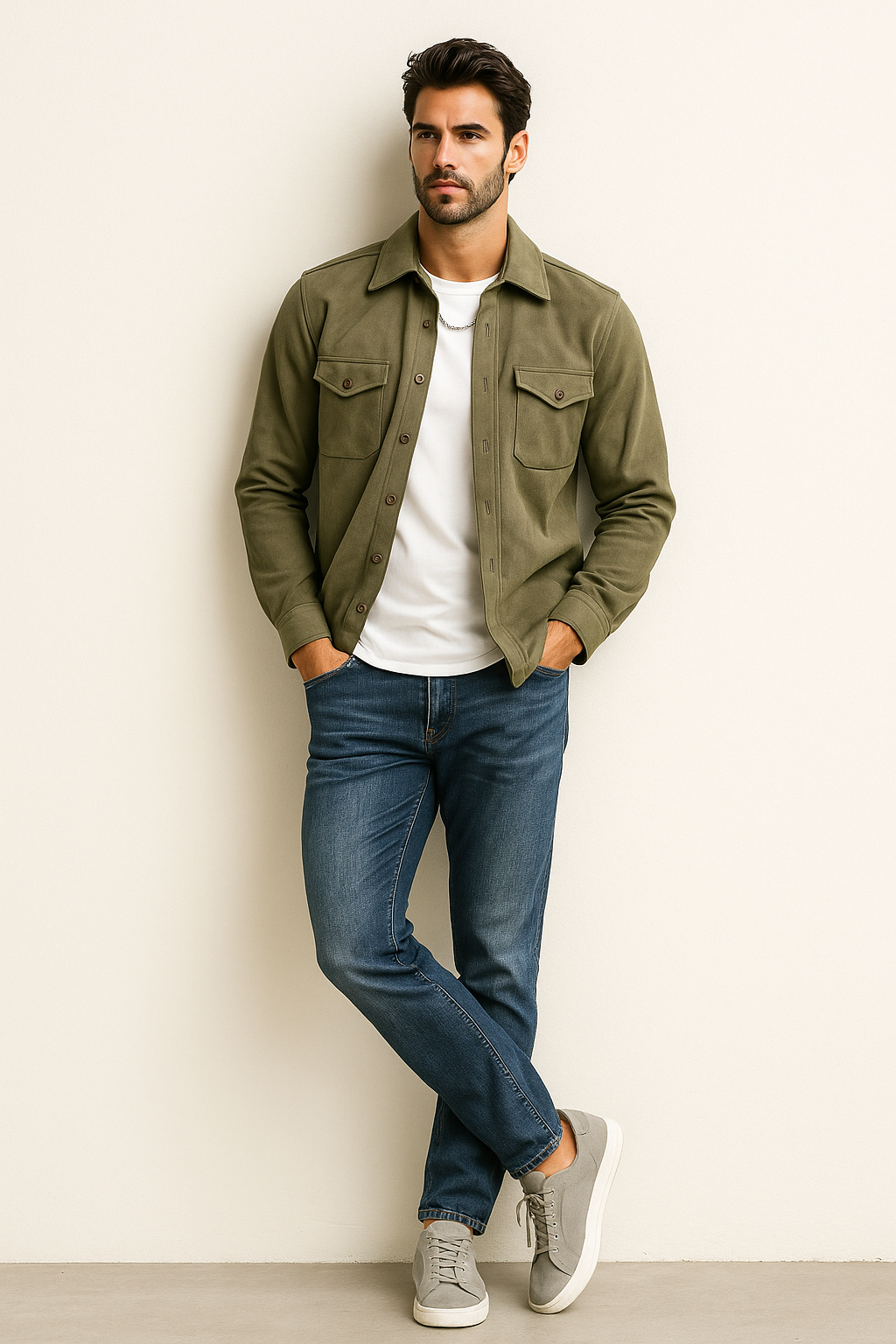 Camisolas Para Hombre Suede Tipo Gamuza B55331 Olivo