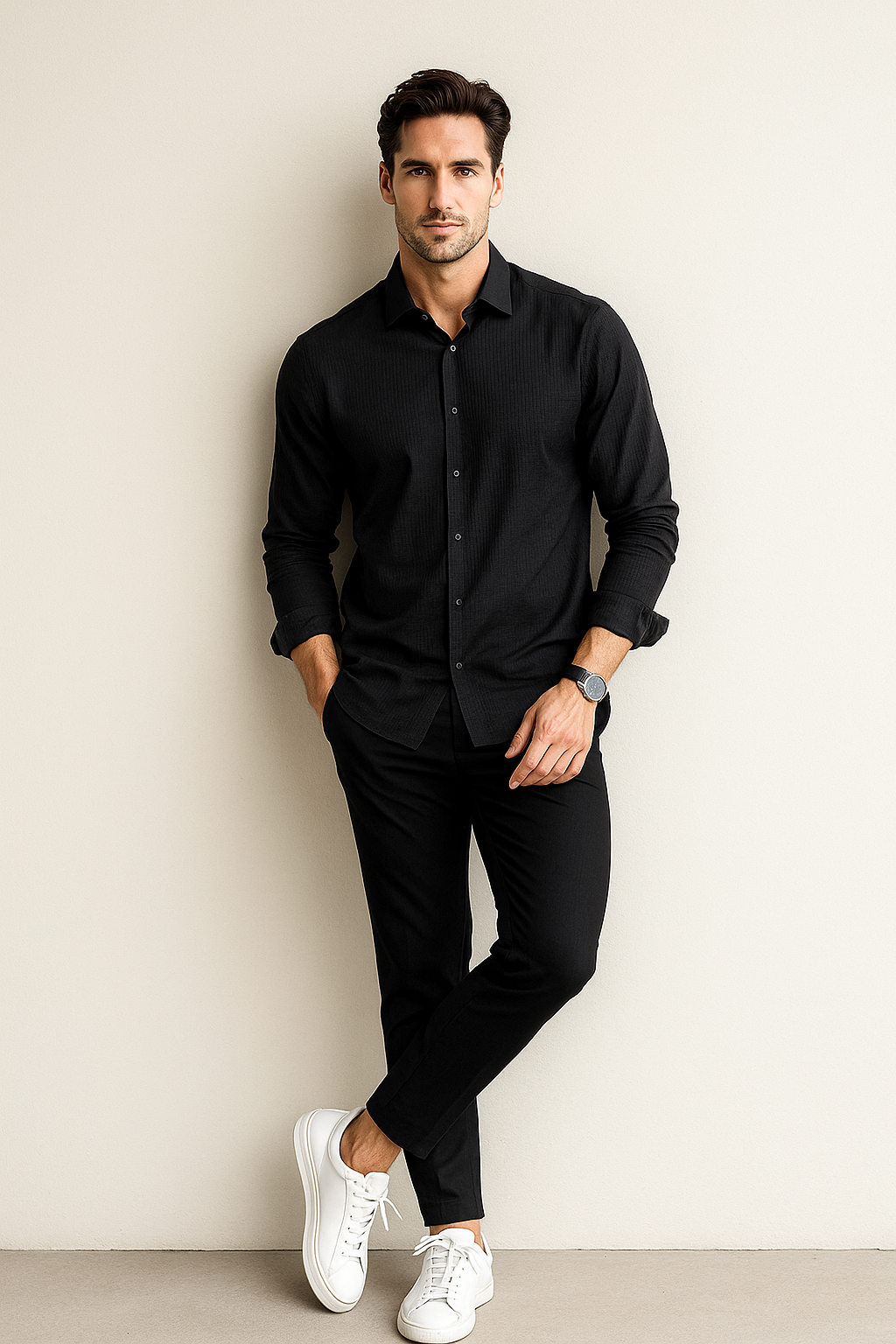 Camisas Para Hombre Jacquard Montex B55327 Negro