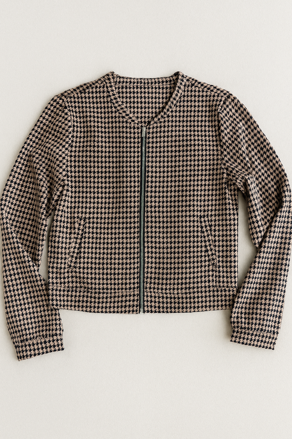 Chamarras Para Mujer Bomber Estampado Pata de Gallo Q53103 Rosa Palo