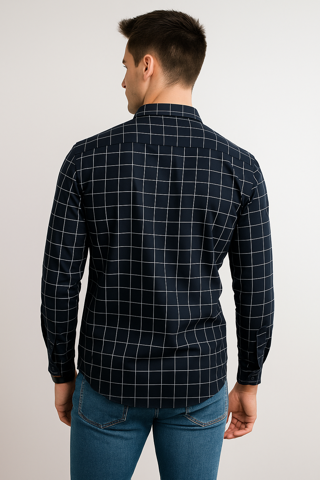 Camisas Para Hombre Cuadros Clásica Con Bolsillo B55206 Marino