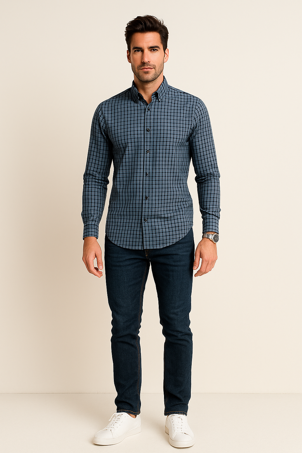 Camisas Para Hombre Cuadros Clásica Con Bolsillo B55209 Gris