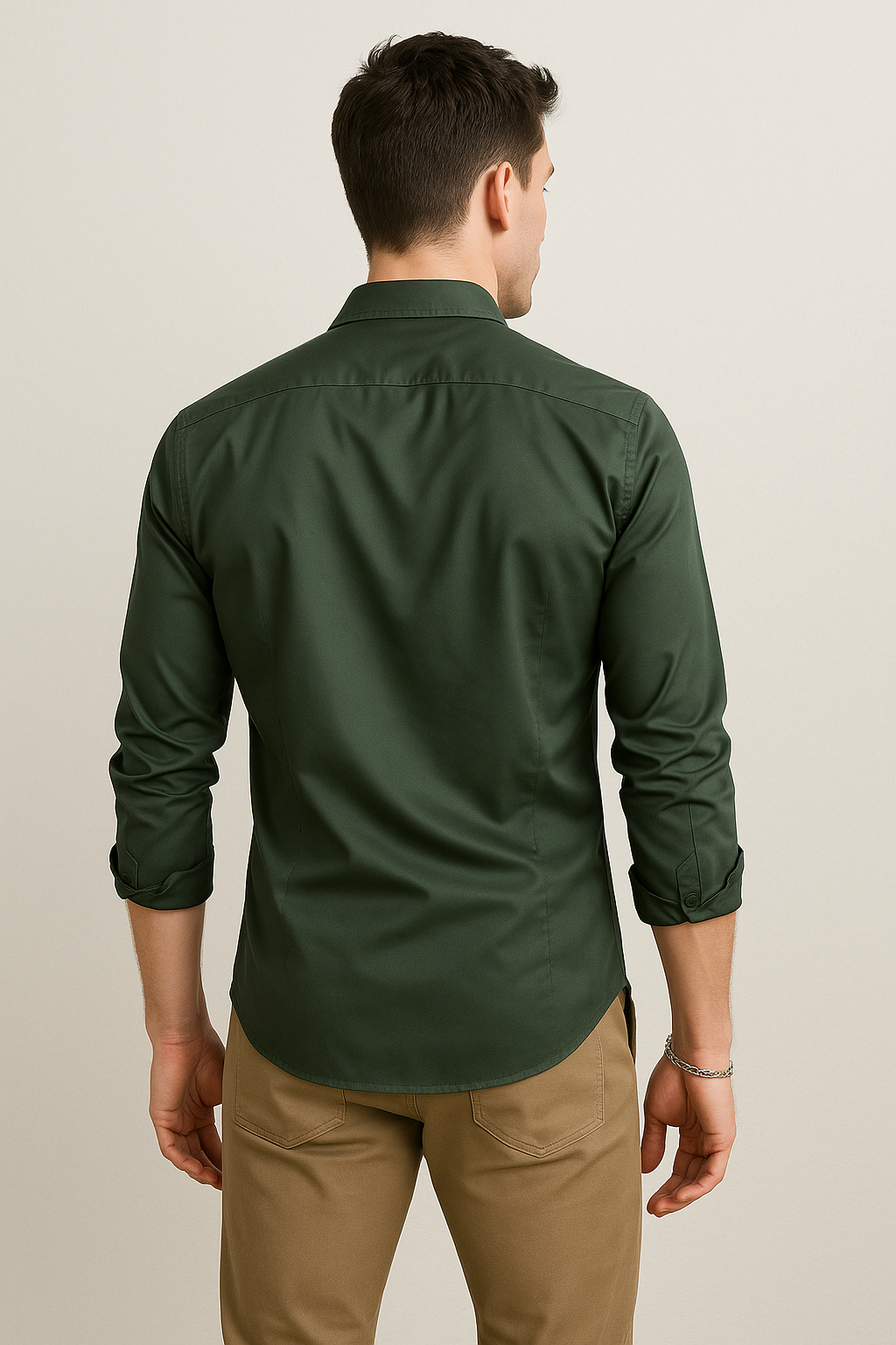 Camisas Para Hombre Satinada Stretch Formal BPOPSS Militar