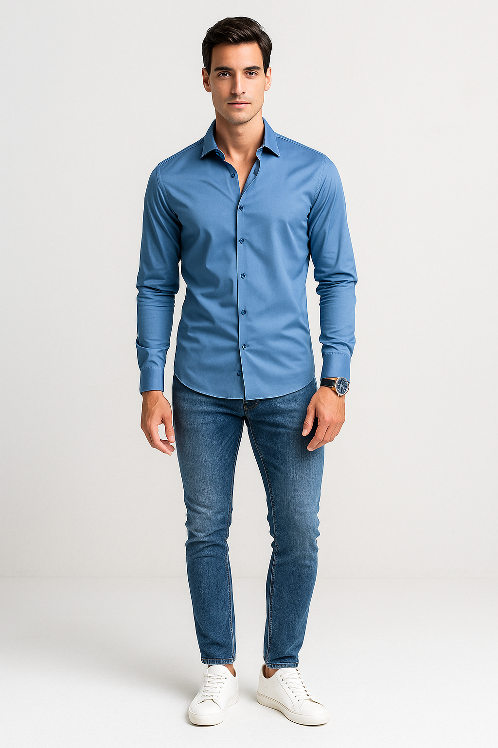 Camisas Para Hombre Satinada Stretch Formal BPOPSS Azul