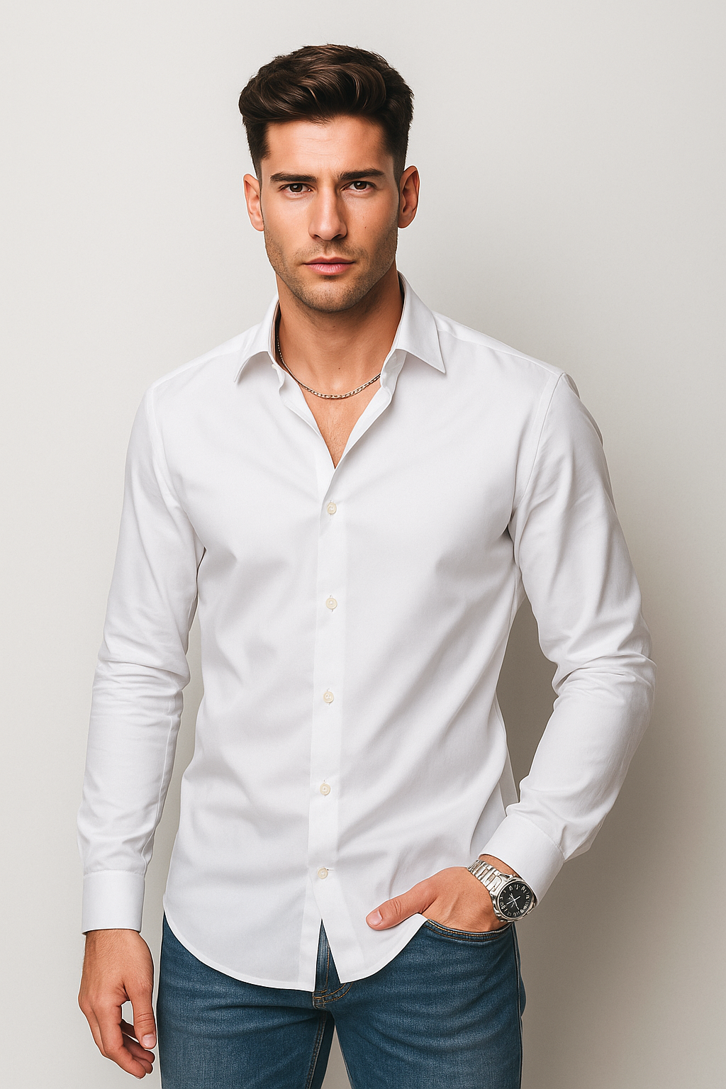Camisas Para Hombre Satinada Stretch Formal BPOPSS Blanco