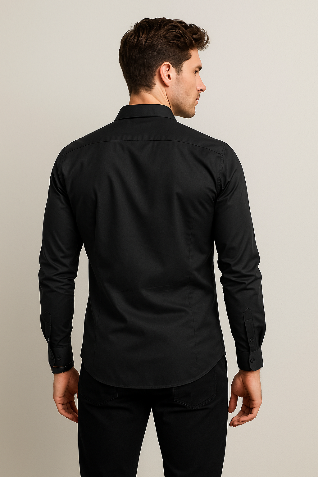 Camisas Para Hombre Satinada Stretch Formal BPOPSS Negro