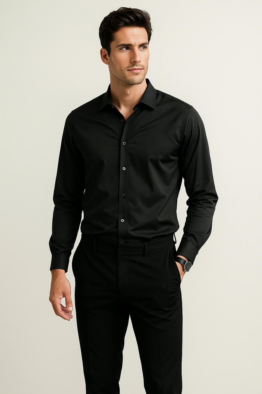 Camisas Para Hombre Satinada Stretch Formal BPOPSS Negro