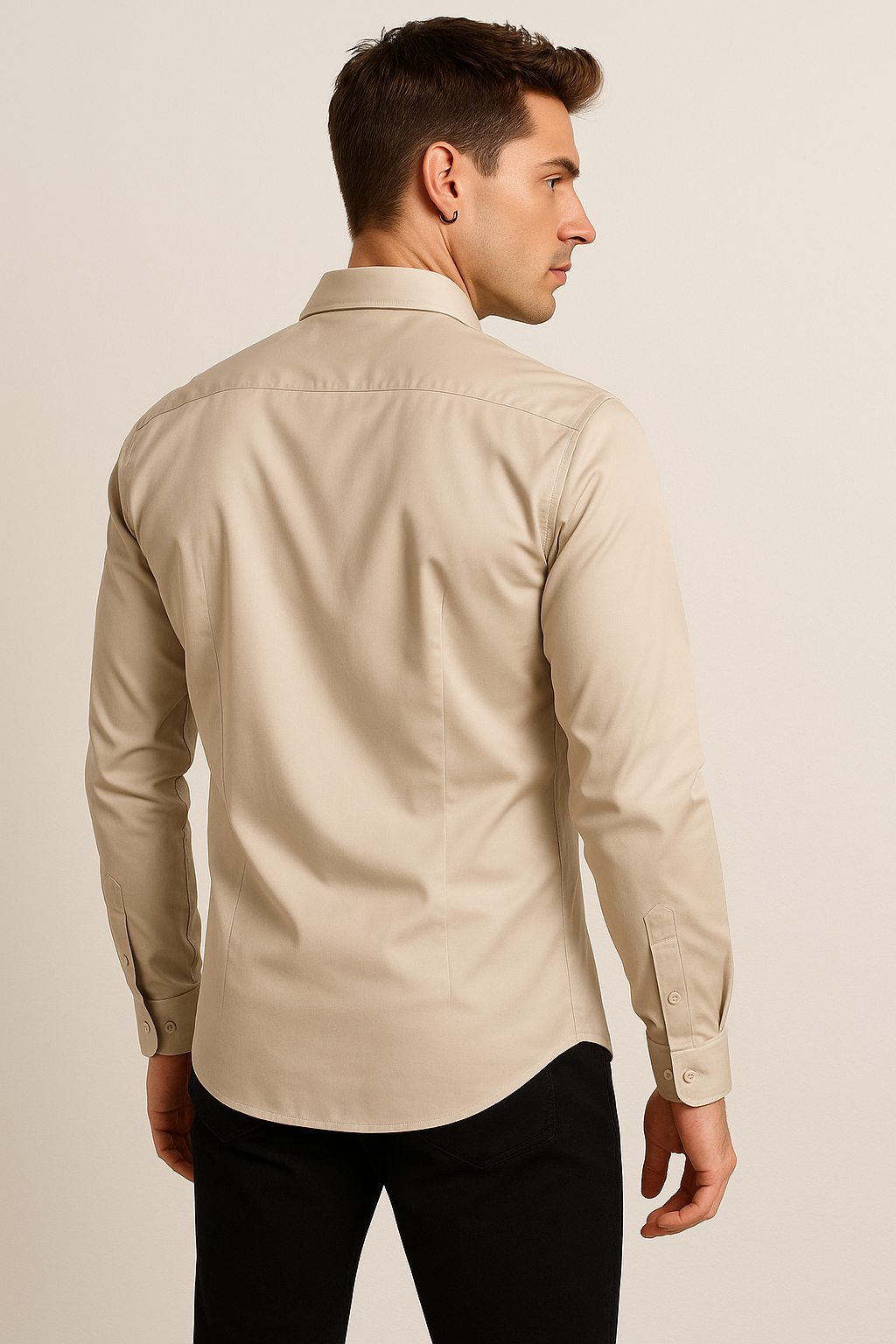 Camisas Para Hombre Satinada Stretch Formal BPOPSS Beige