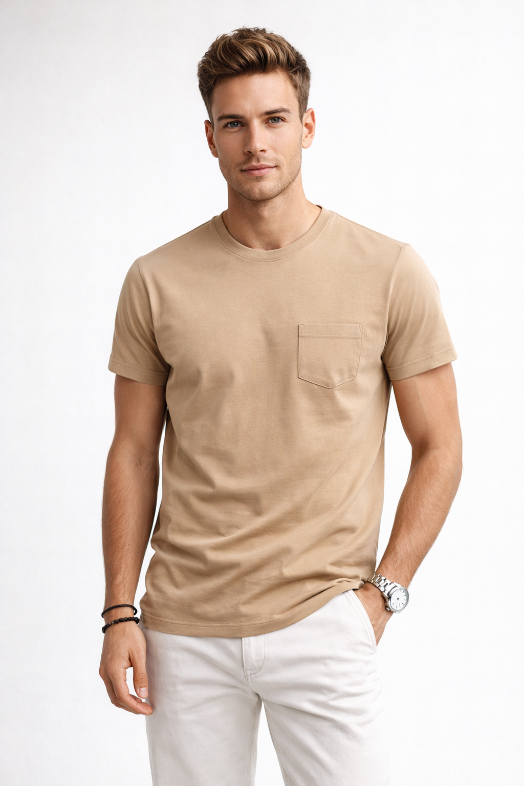 Playera para Hombre Cuello Redondo Algodón con Bolsa Stretch A61401 Kaki