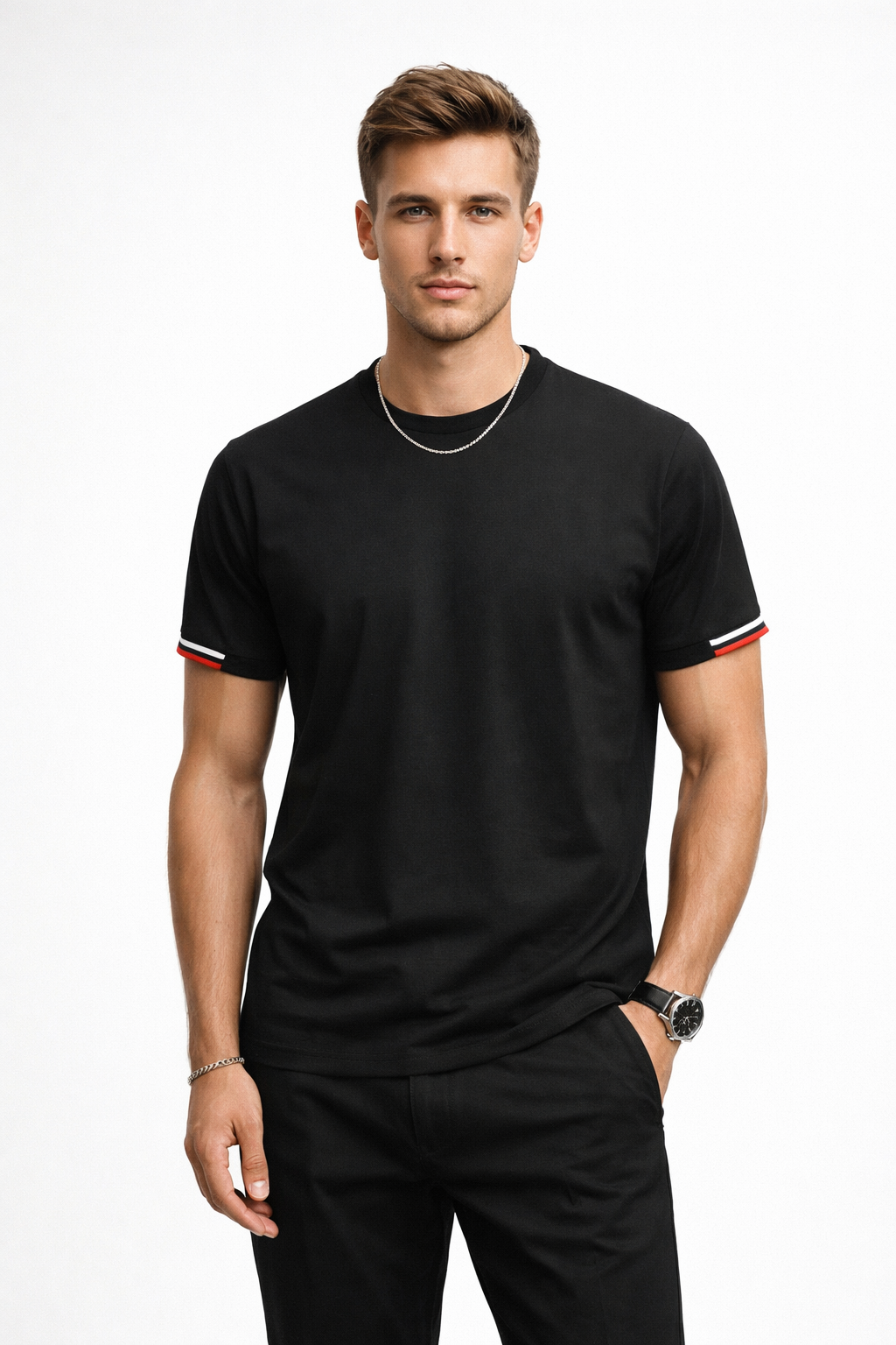 Playera para Hombre Cuello Redondo Antiarrugas Stretch A61404 Negro
