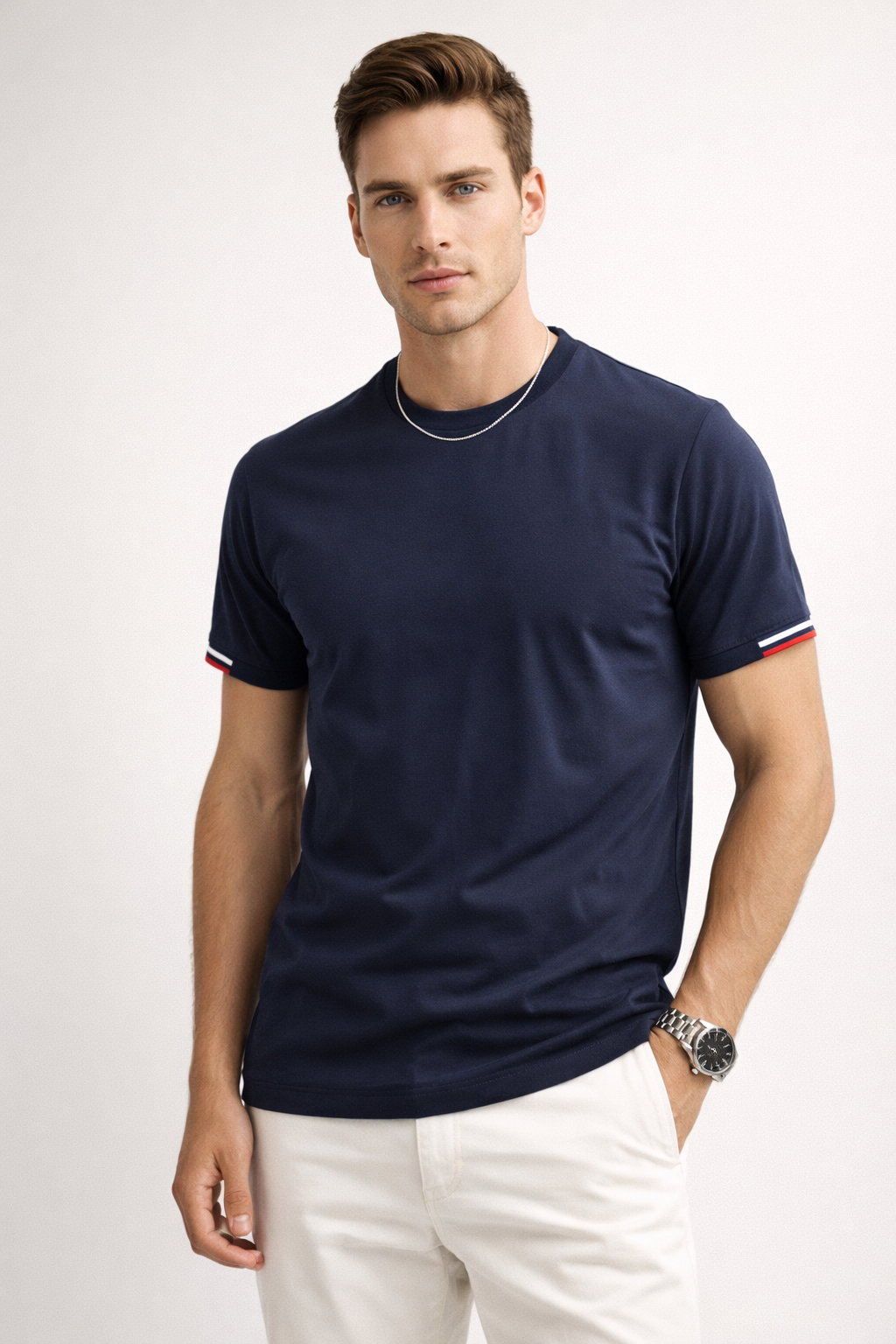 Playera para Hombre Cuello Redondo Antiarrugas Stretch A61404 Marino