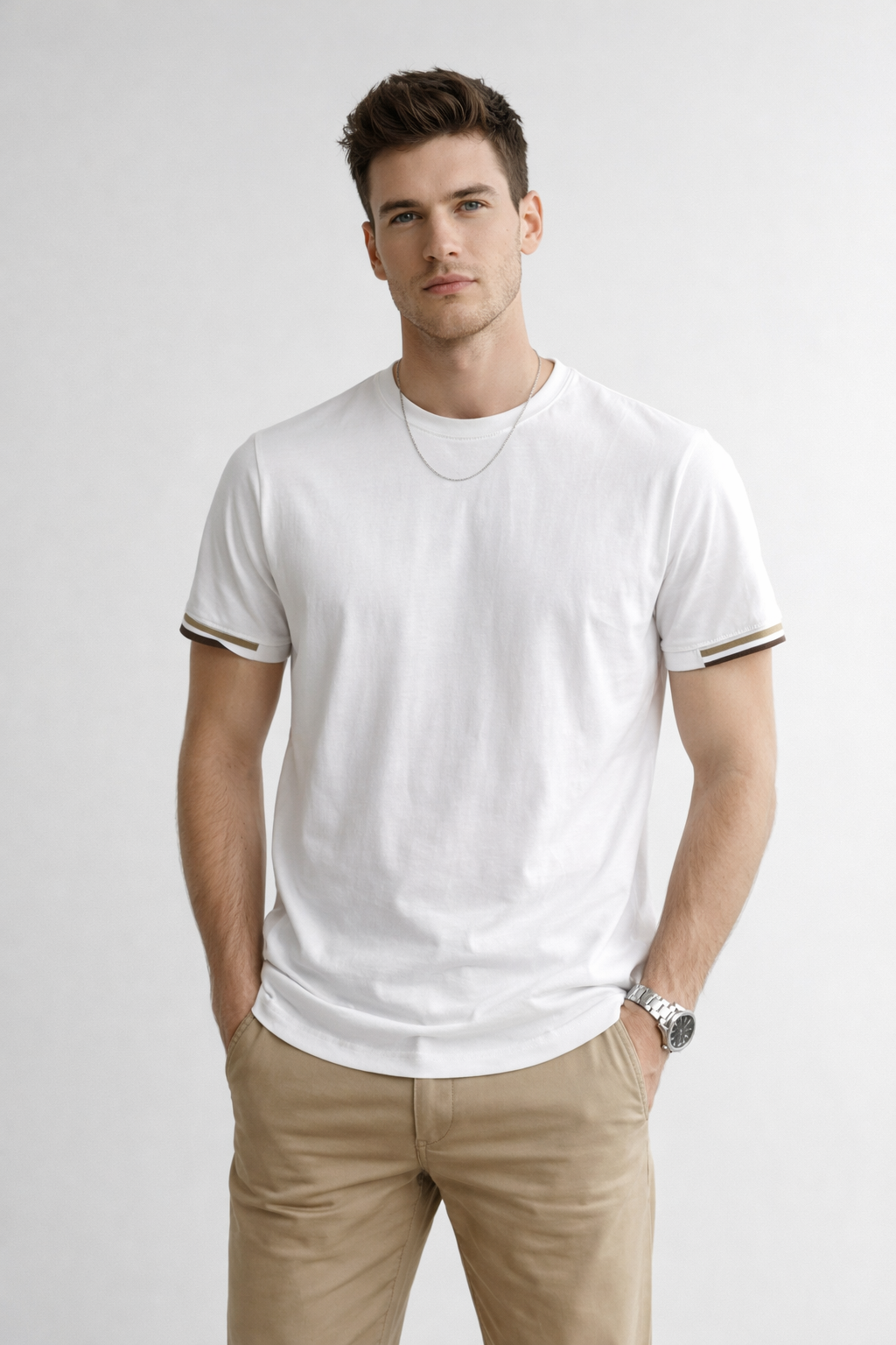 Playera para Hombre Cuello Redondo Antiarrugas Stretch A61404 Blanco