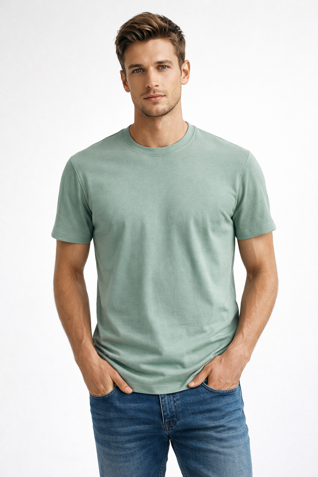 Playera para Hombre Cuello Redondo Antiarrugas Sport Transpirable A61405 Verde