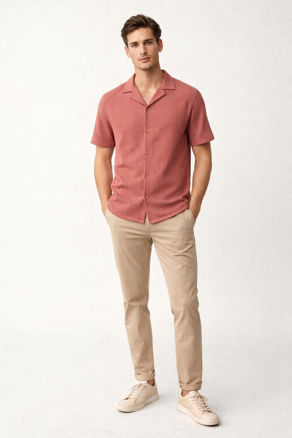 Camisa para Hombre Manga Corta Super Stretch Antiarrugas B61452 Coral