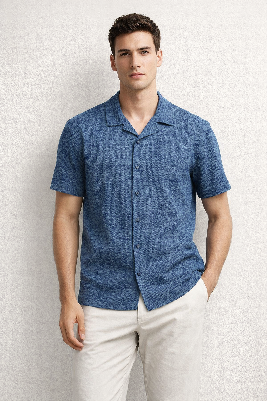 Camisa para Hombre Manga Corta Super Stretch Antiarrugas B61452 Azul