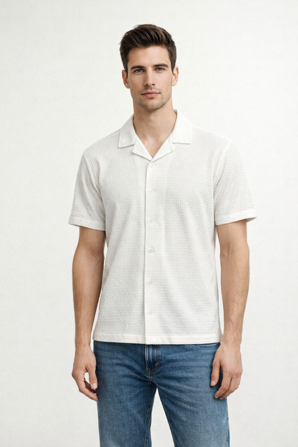 Camisa para Hombre Manga Corta Super Stretch Antiarrugas B61452 Hueso