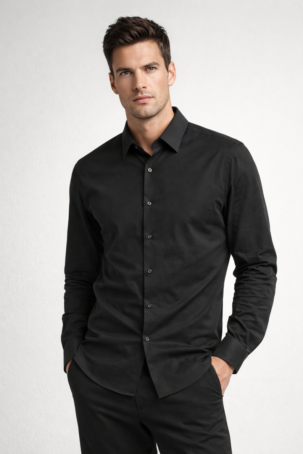 Camisa para Hombre Manga Larga Piqué Stretch Sin Arrugas B61401 Negro