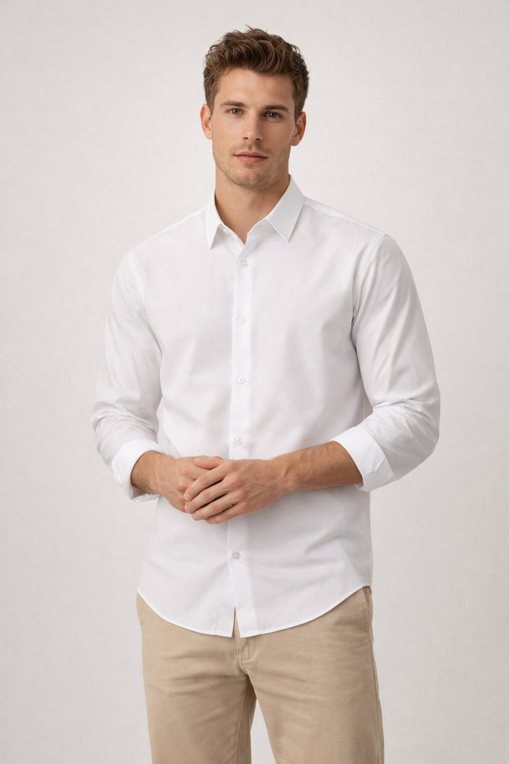 Camisa para Hombre Manga Larga Piqué Stretch Sin Arrugas B61401 Blanco