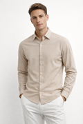 Camisa para Hombre Manga Larga Piqué Stretch Sin Arrugas B61401 Beige