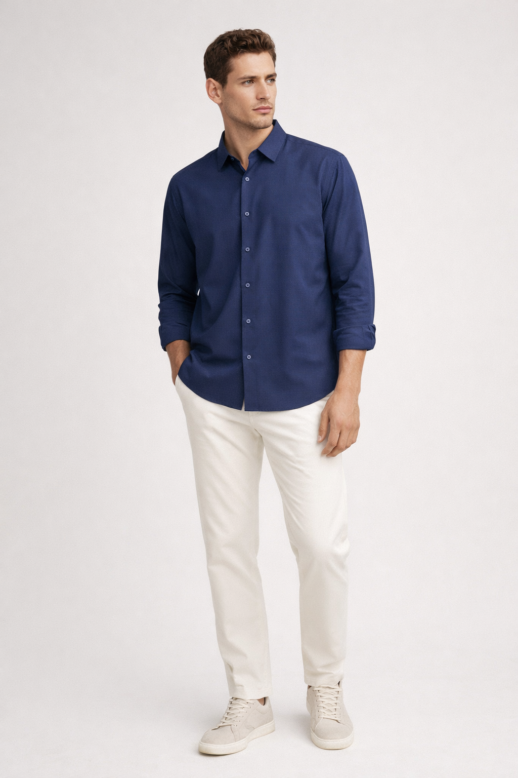 Camisa para Hombre Manga Larga Piqué Stretch Sin Arrugas B61401 Marino