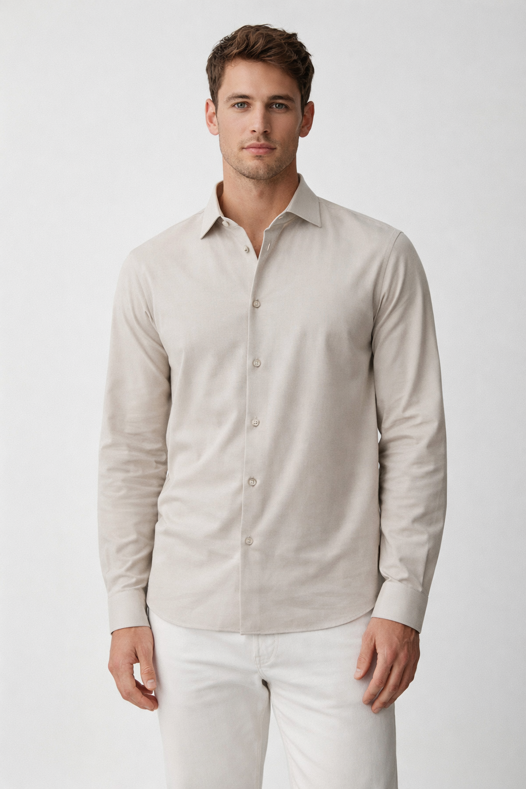 Camisa para Hombre Micropanal Antiarrugas B61403 Beige