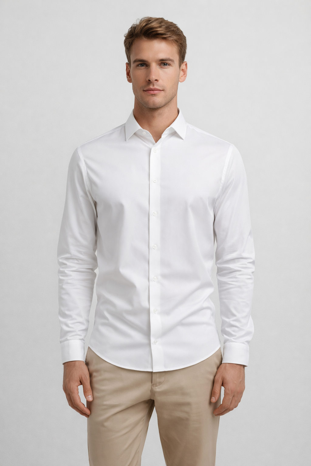 Camisa para Hombre Super Stretch Sin Costura Antiarrugas B61402 Blanco