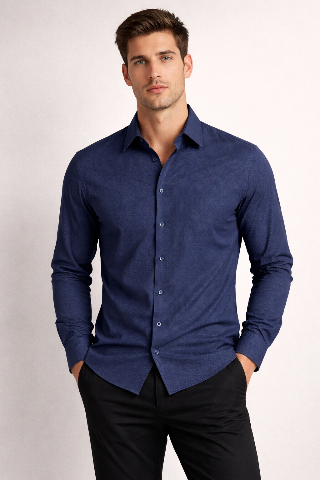 Camisa para Hombre Micropanal Antiarrugas B61403 Marino