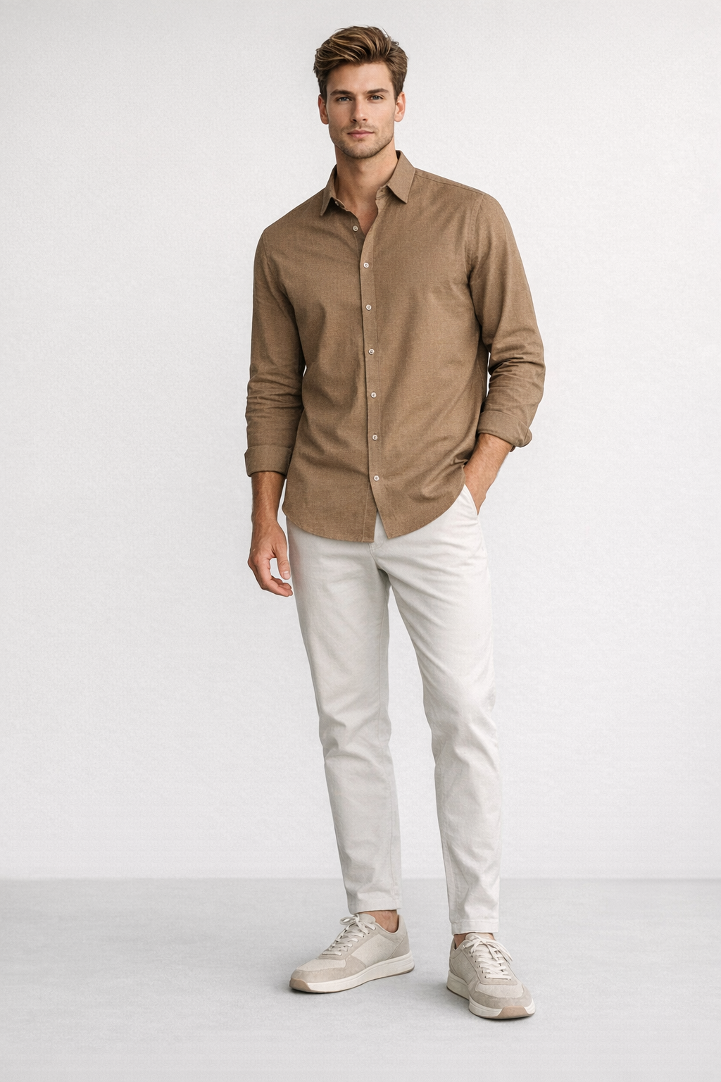 Camisa para Hombre Micropanal Antiarrugas B61403 Camel