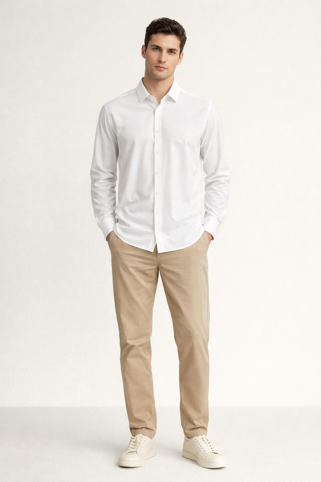 Camisa para Hombre Manga Larga Jacquard Super Stretch B61404 Hueso