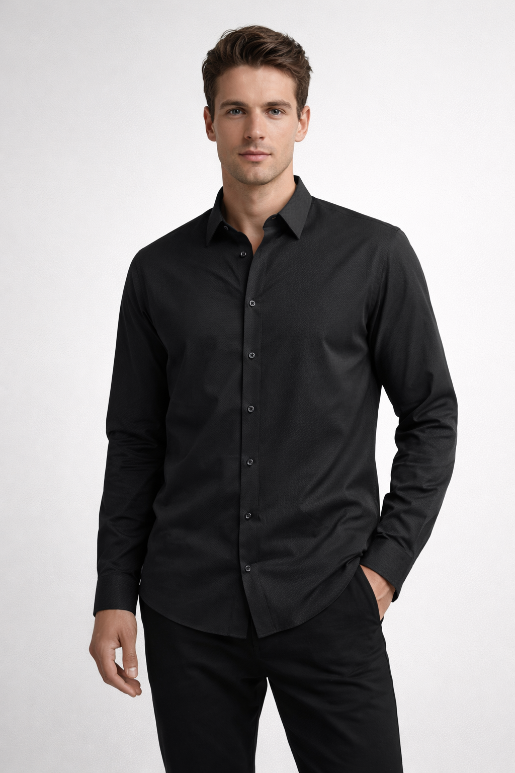 Camisa para Hombre Manga Larga Jacquard Super Stretch B61404 Negro
