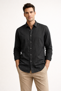 Camisa para Hombre Manga Larga Jacquard Antiarrugas B61406 Negro