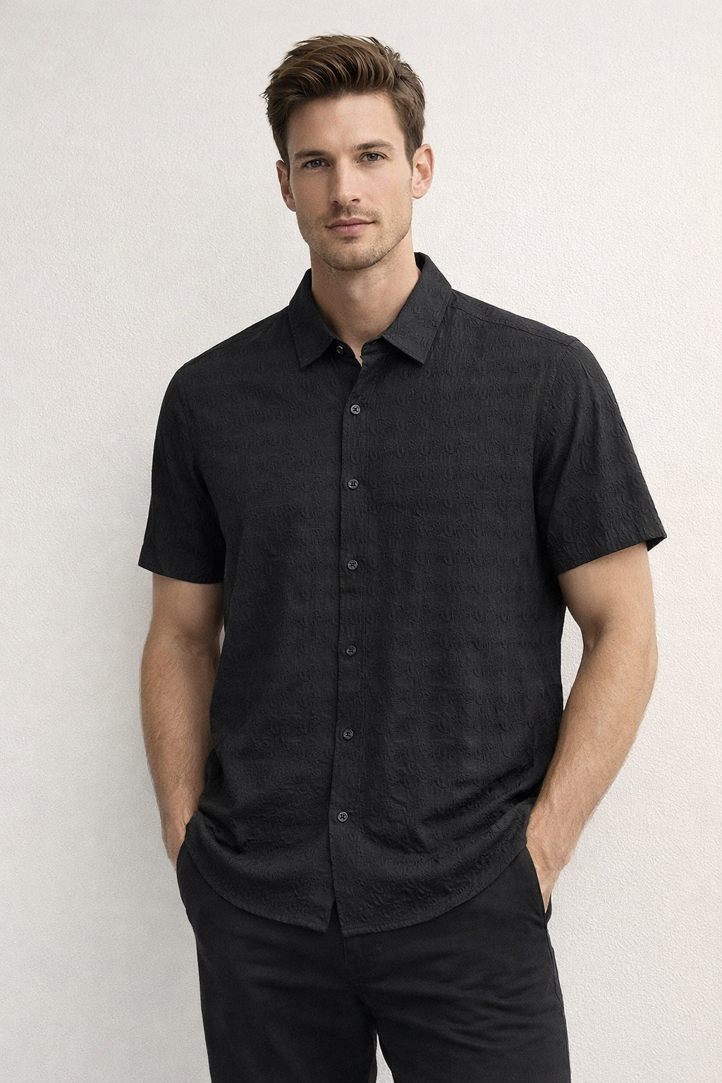 Camisa para Hombre Manga Corta Super Stretch Jacquard B61455 Negro