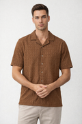 Camisa para Hombre Manga Corta Resort Jacquard Super Stretch Antiarrugas B61457 Tabaco