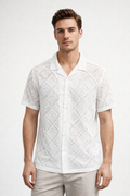 Camisa para Hombre Manga Corta Resort Casual de Crochet B61458 Blanco