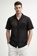 Camisa para Hombre Manga Corta Jacquard Tejida Super Stretch Antiarrugas B61459 Negro