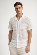 Camisa para Hombre Manga Corta Jacquard Tejida Super Stretch Antiarrugas B61459 Hueso