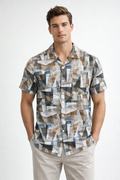 Camisa para Hombre Manga Corta Estampada Tejida Ligera Antiarrugas Crochet B61460 Verde