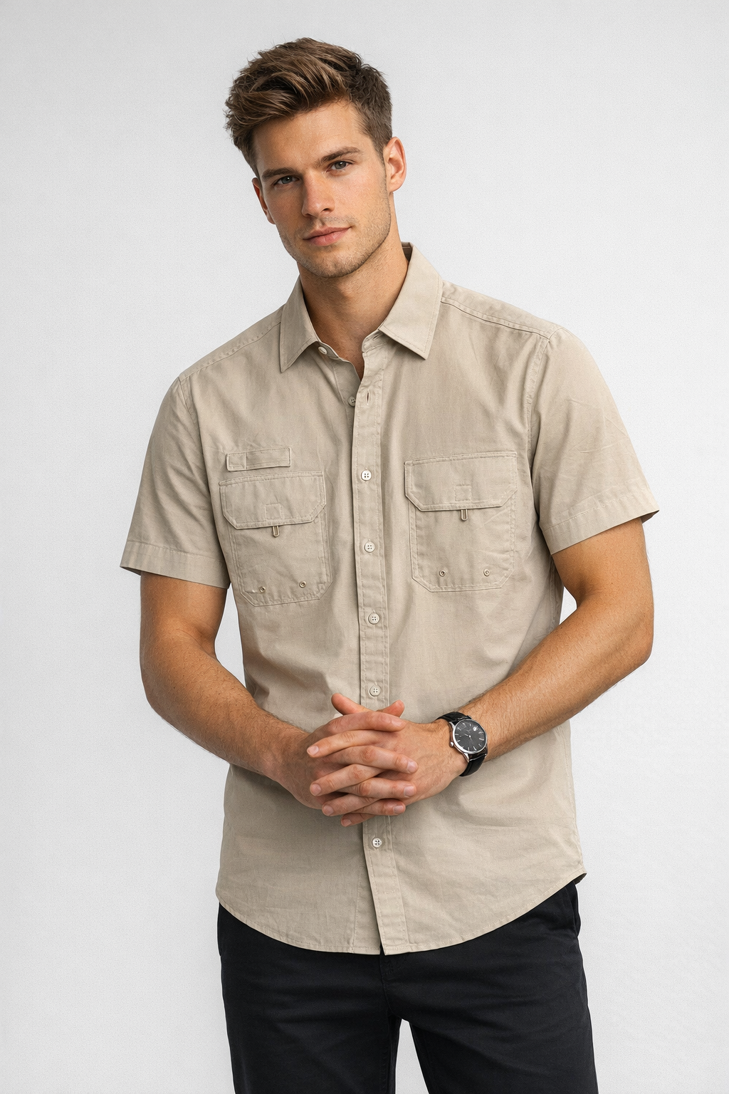 Camisa para Hombre Manga Corta Sport Outdoor Tipo Pescador BMCHI Beige