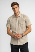 Camisa para Hombre Manga Corta Sport Stretch Transpirable BMCHI Beige