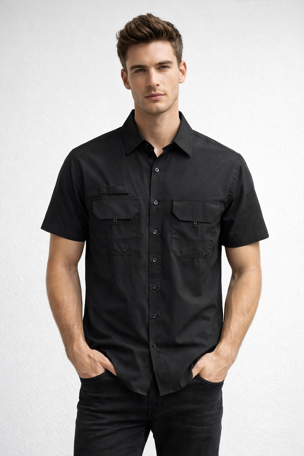 Camisa para Hombre Manga Corta Sport Outdoor Tipo Pescador BMCHI Negro